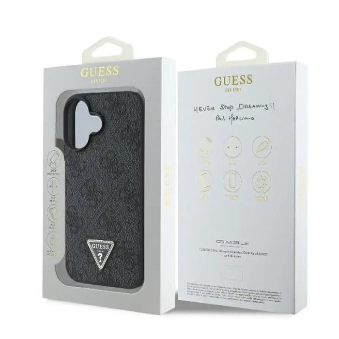 Кожен 4G калъф Guess Triangle Strass MagSafe за iPhone 16