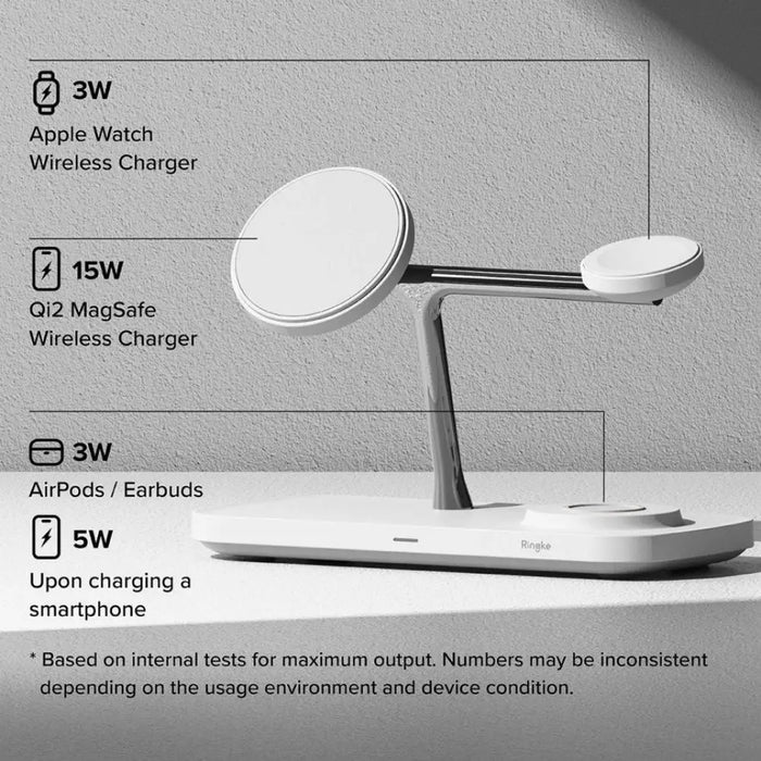 Безжично зарядно Ringke 3in1 QI2 MagSafe - бяло