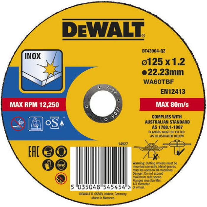 ДИСК ЗА РЯЗАНЕ НА МЕТАЛ INOX DEWALT DT43904-QZ 125x1.2x22.23