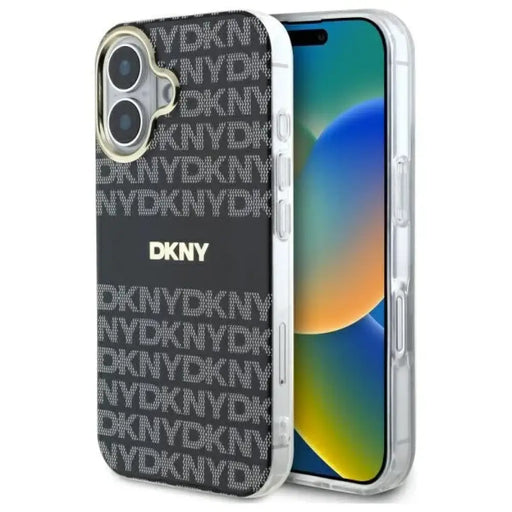 Калъф за iPhone 16 с повтаряща се текстура на DKNY с райета