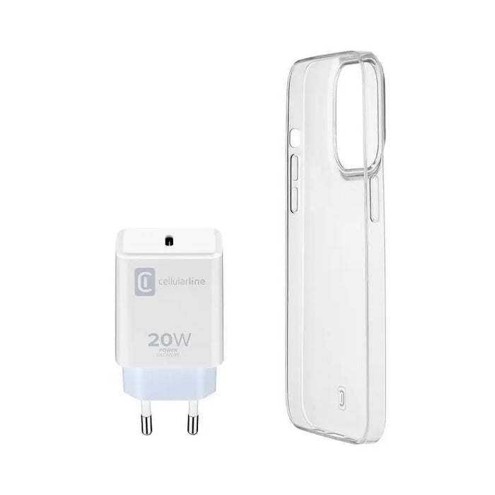 Зарядно устройство Cellularline USB-C 20W + калъф за iPhone