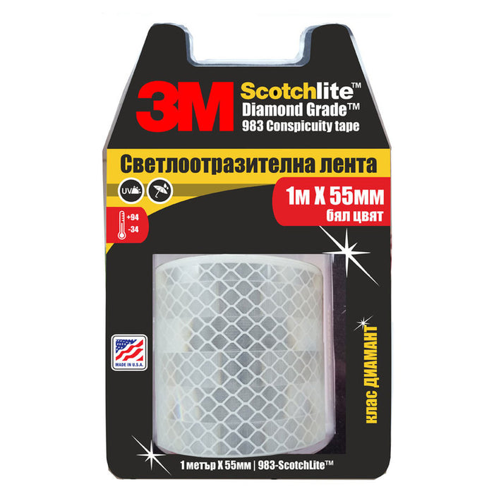 САМОЗАЛЕПВАЩА БЯЛА СВЕТЛООТРАЗИТЕЛНА ЛЕНТА 3M Diamond Grade 983 1 m / 55 mm