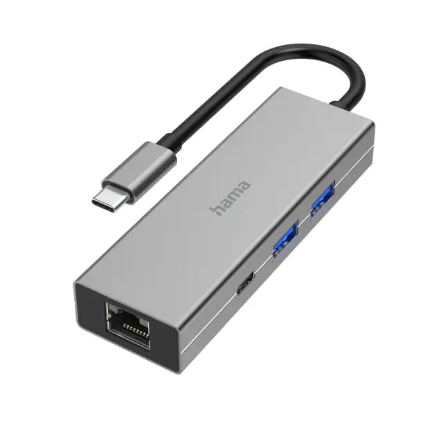 4-портов хъб USB-C HAMA 2 x USB-A USB-C LAN/Ethernet Сив