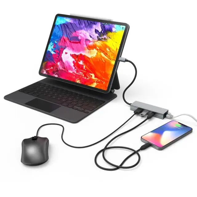 4-портов хъб USB-C HAMA 2 x USB-A USB-C LAN/Ethernet Сив