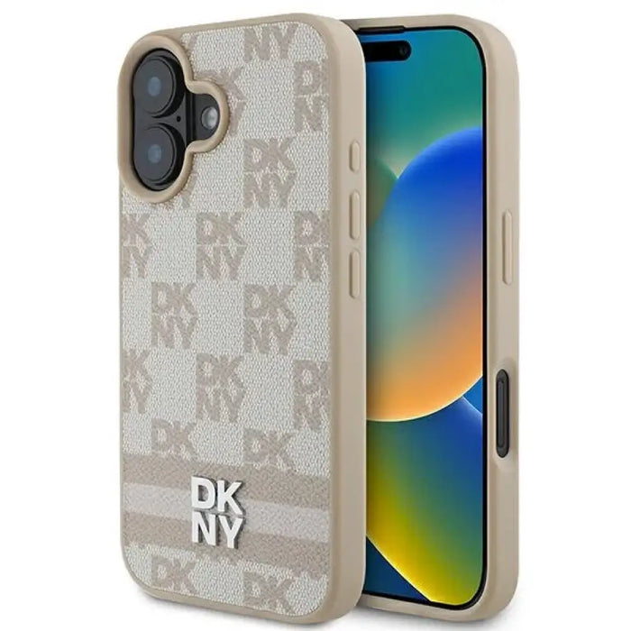 Калъф за iPhone 16 с карирана шарка и щамповани ивици DKNY