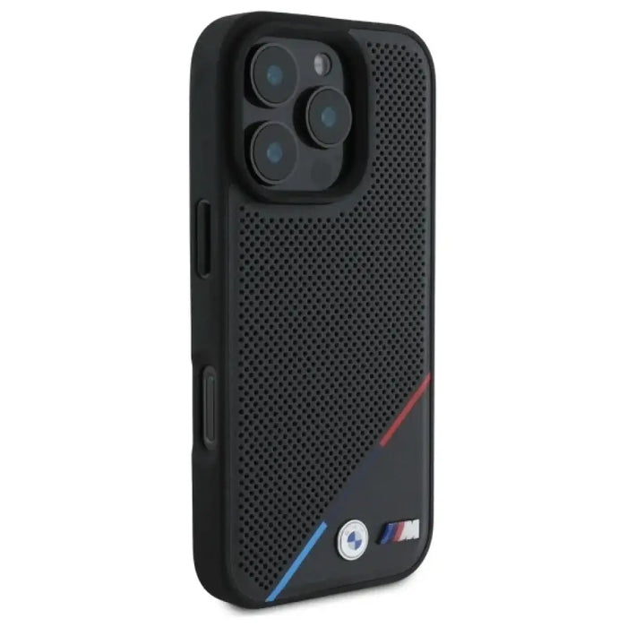 Перфориран калъф BMW M Tricolor Line MagSafe за iPhone 16