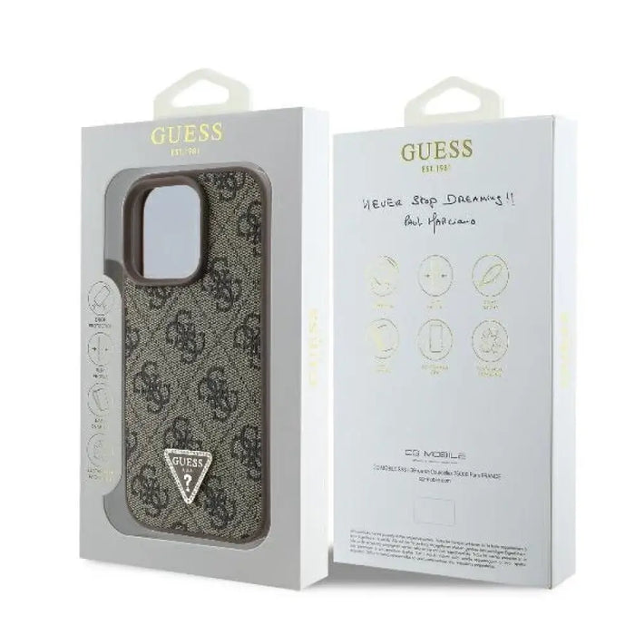 Кожен калъф Guess 4G Triangle Strass MagSafe за iPhone 16