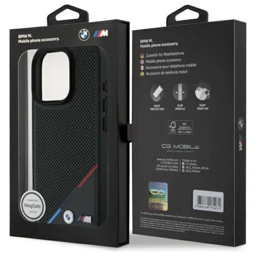 Перфориран калъф BMW M Tricolor Line MagSafe за iPhone 16