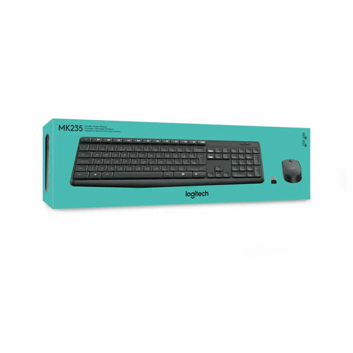 Kлаиатура с безжична мишка Logitech MK235 Черен Сив QWERTY