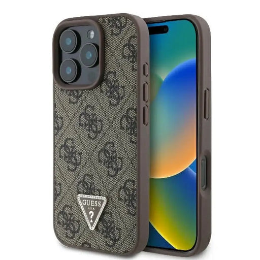 Кожен калъф Guess 4G Triangle Strass MagSafe за iPhone 16