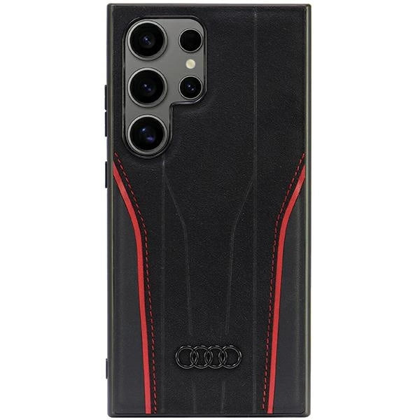 Audi естествена кожа MagSafe S24 Ultra S928 черно-червен твърд калъф AU-TPUPCS24U-R8/D3-RD