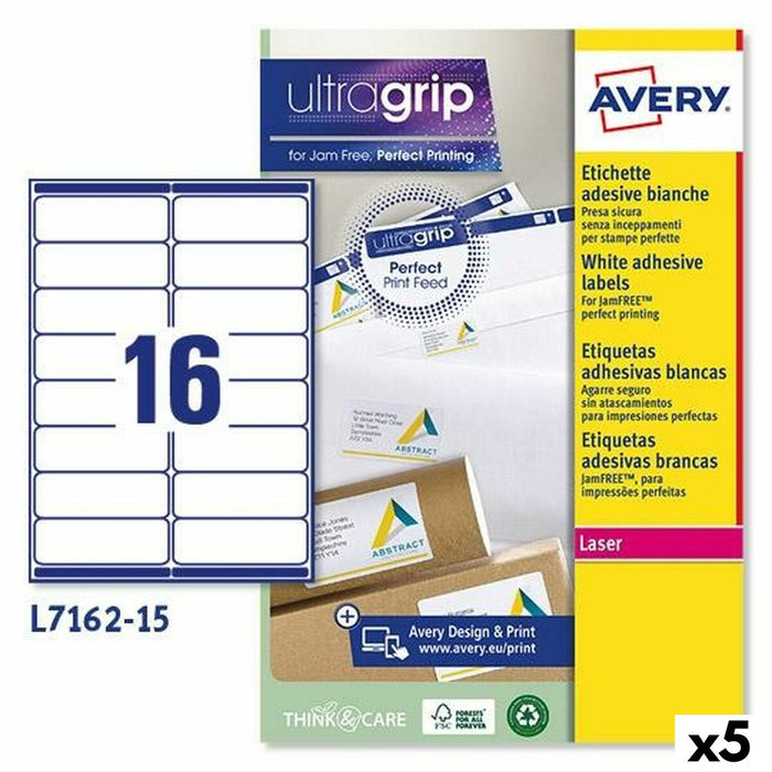 Етикети за принтер Avery L7162 Бял 15 Листи 99,1 x 33,9 mm (5 броя)