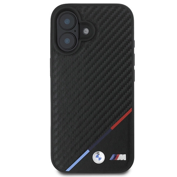Калъф BMW Carbon Tricolor Line MagSafe за iPhone 16 Plus - черен
