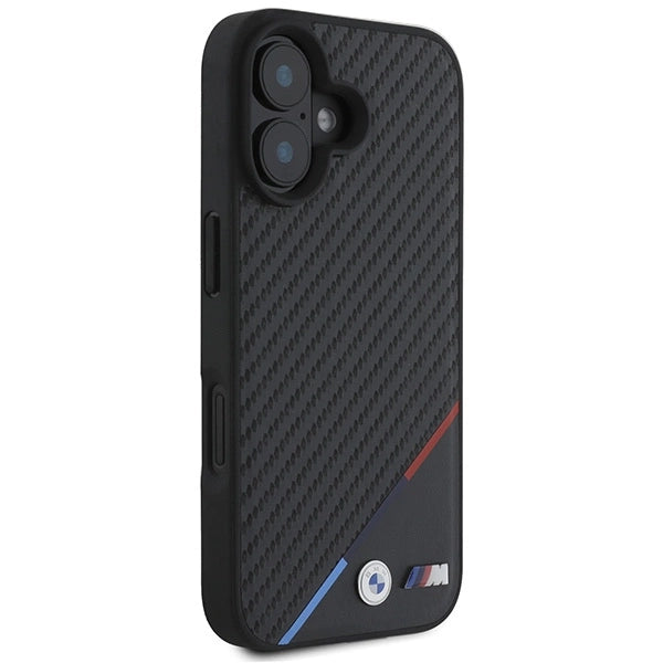 Калъф BMW Carbon Tricolor Line MagSafe за iPhone 16 Plus - черен
