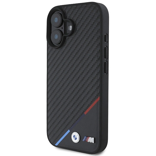Калъф BMW Carbon Tricolor Line MagSafe за iPhone 16 Plus - черен