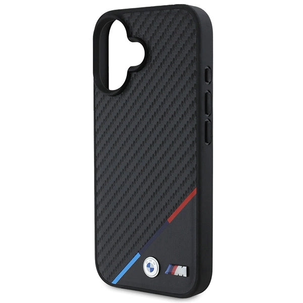 Калъф BMW Carbon Tricolor Line MagSafe за iPhone 16 Plus - черен