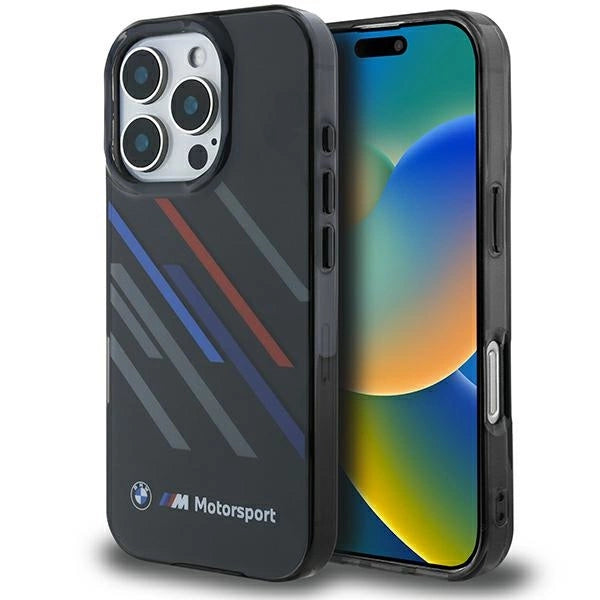 Калъф BMW Motosport IML Random Stripes за iPhone 16 Pro - черен