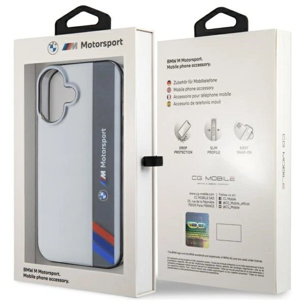 Калъф BMW Motosport IML Vertical Stripe iPhone 16 - сив