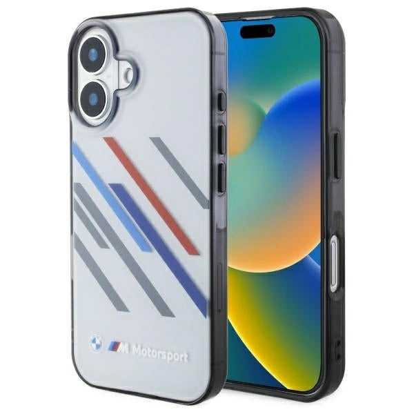 Калъф за iPhone 16 BMW Motosport IML Random Stripes - сив