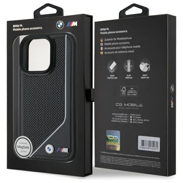 BMW M Perforated Twisted Line MagSafe калъф за iPhone 16 Pro - черен