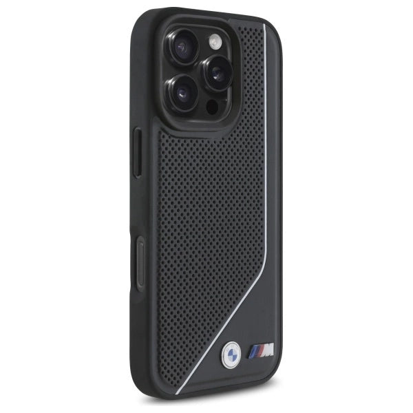 BMW M Perforated Twisted Line MagSafe калъф за iPhone 16 Pro - черен