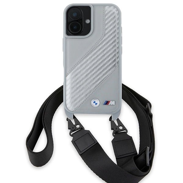 Калъф за iPhone 16 BMW M Edition Carbon Stripe & Strap - сив