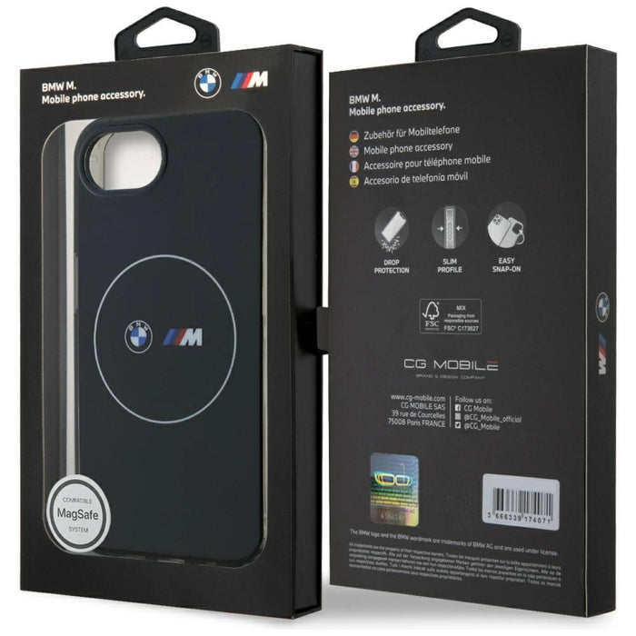 Калъф BMW IML Metal White Circle MagSafe iPhone 16e - черен