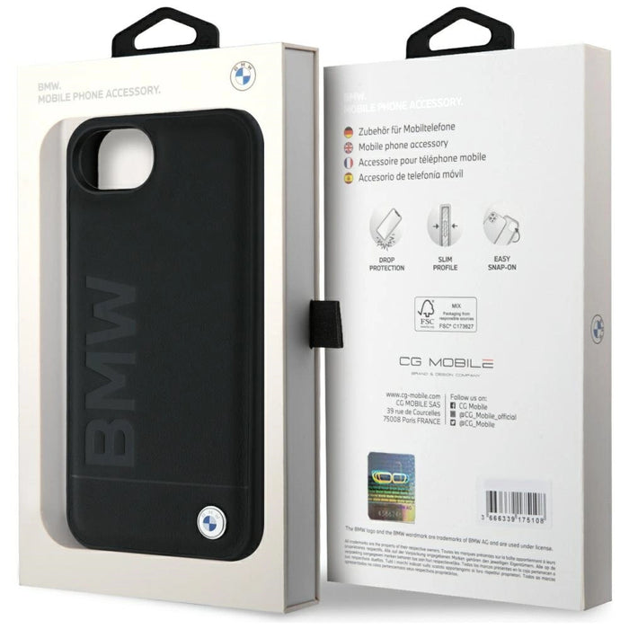 Кожен калъф BMW Hot Stamp за iPhone 16e - черен