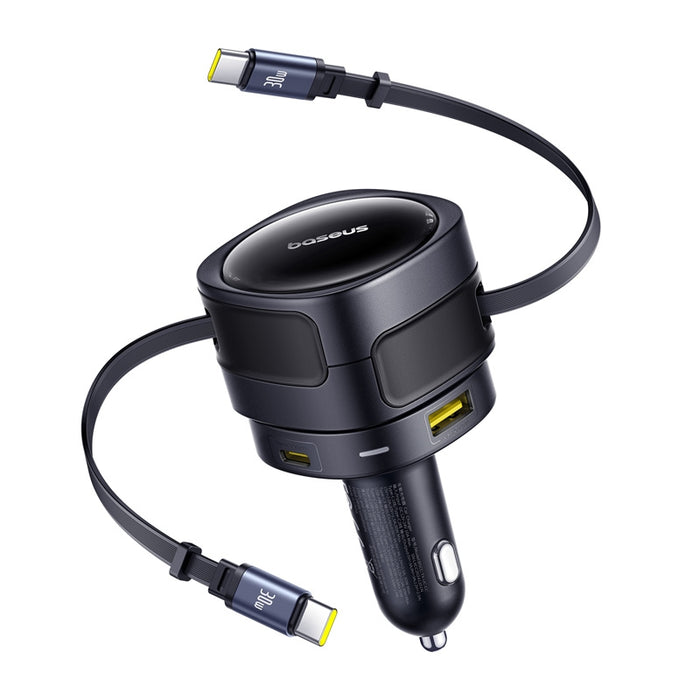 Зарядно за кола Baseus Enjoyment Max с USB-C+USB-C кабели и USB-A+USB-C портове 90W Черно