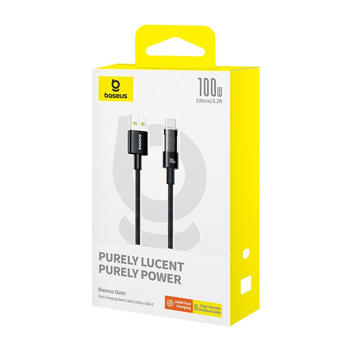 Baseus Gem USB A към USB C кабел за бързо зареждане 1 м 100 W Черен