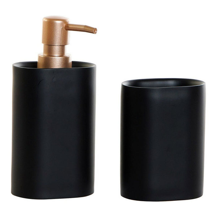 Комплект за Баня DKD Home Decor Черен Златен PVC Смола Glam 8,5 x 6 x 18 cm (2 броя)