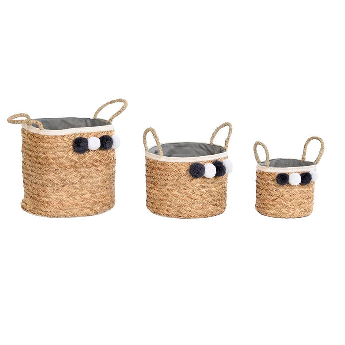 Игра на Кошници DKD Home Decor Естествено влакно Помпони 40 x 40 x 35 cm 41 x 37 x 36 cm