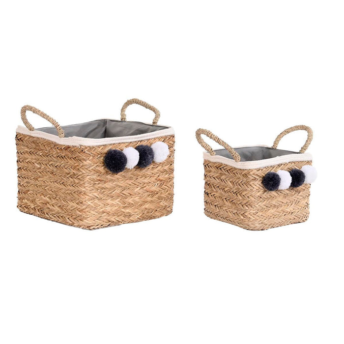 Игра на Кошници DKD Home Decor Естествено влакно Помпони 33 x 33 x 25 cm