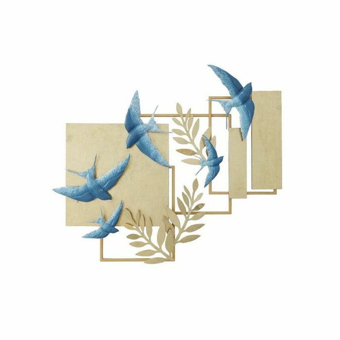 Декорация за стена DKD Home Decor Син Златен Птици 84,5 x 8,3 x 72,4 cm
