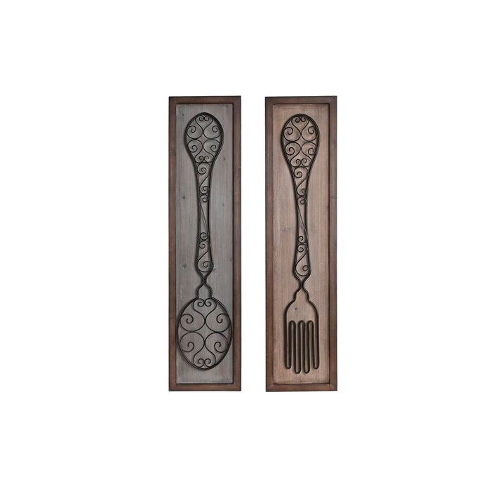 Декоративна фигурка DKD Home Decor Завършек със състаряващо покритие Метал Дървен Прибори за Хранене (24 x 5 x 99 cm) (2 броя)
