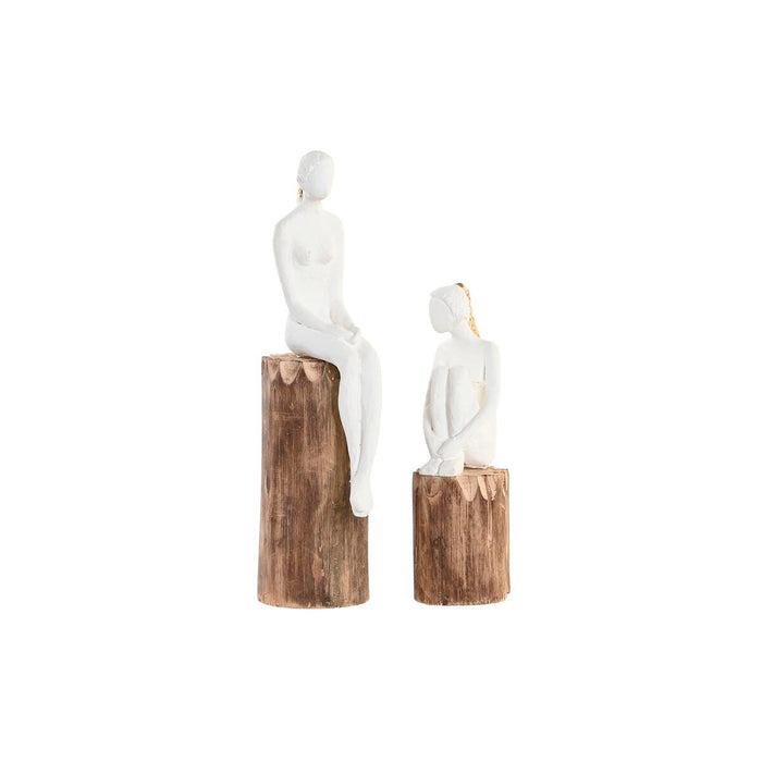 Декоративна фигурка DKD Home Decor Дама Кафяв Бял (2 броя)