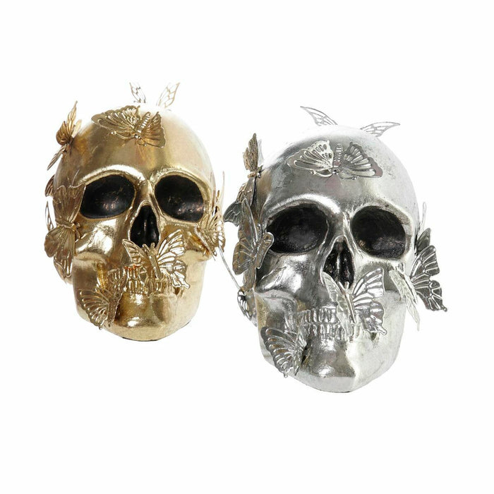 Декоративна фигурка DKD Home Decor Златен Сребрист Череп 16,5 x 10,5 x 11,5 cm (2 броя)