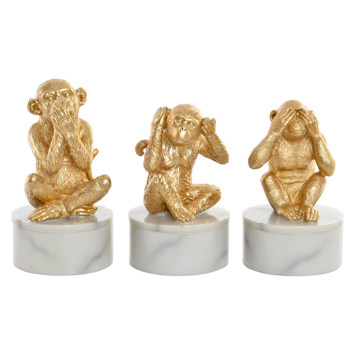 Декоративна фигурка DKD Home Decor Бял Златен Тропически Маймуни 10,5 x 10,5 x 18,5 cm (3 Части)