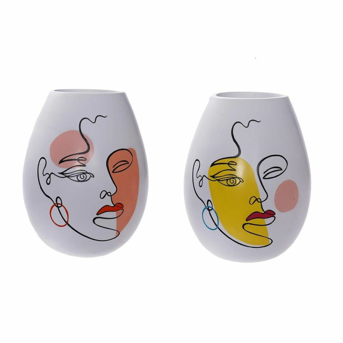 Ваза DKD Home Decor 22,5 x 22,5 x 29 cm Лице Бял Смола Многоцветен (2 броя)