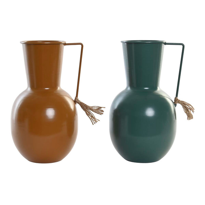Ваза DKD Home Decor 14.5 x 13 x 24 cm Метал Оранжев Зелен Горчица (2 броя)