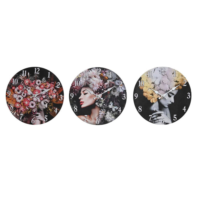 Стенен часовник DKD Home Decor Черен Многоцветен Lilled Модерен Дървен MDF (34 x 4 x 34 cm) (3 броя)