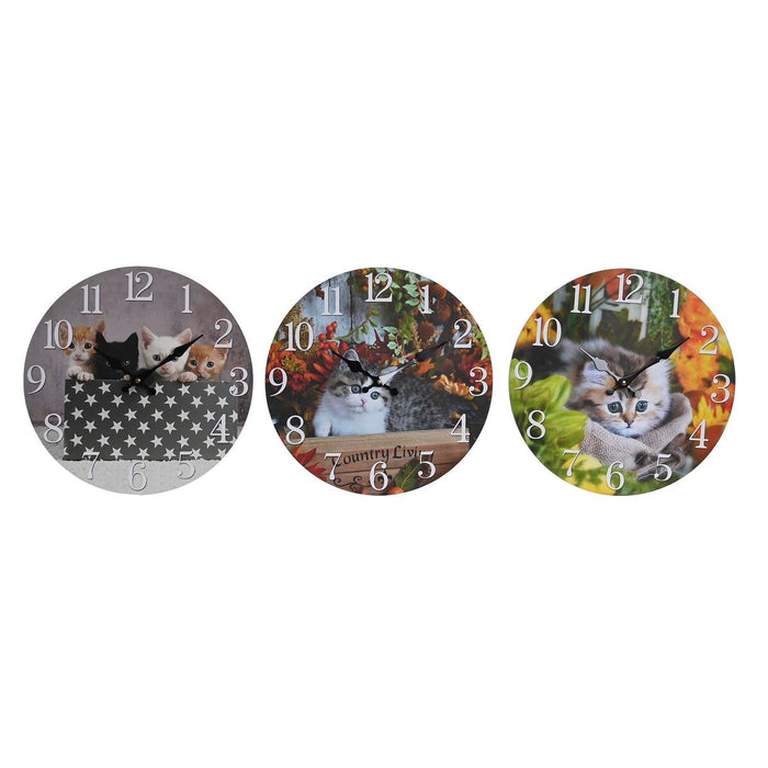 Стенен часовник DKD Home Decor Многоцветен Котки Дървен MDF (34 x 4 x 34 cm) (3 броя)