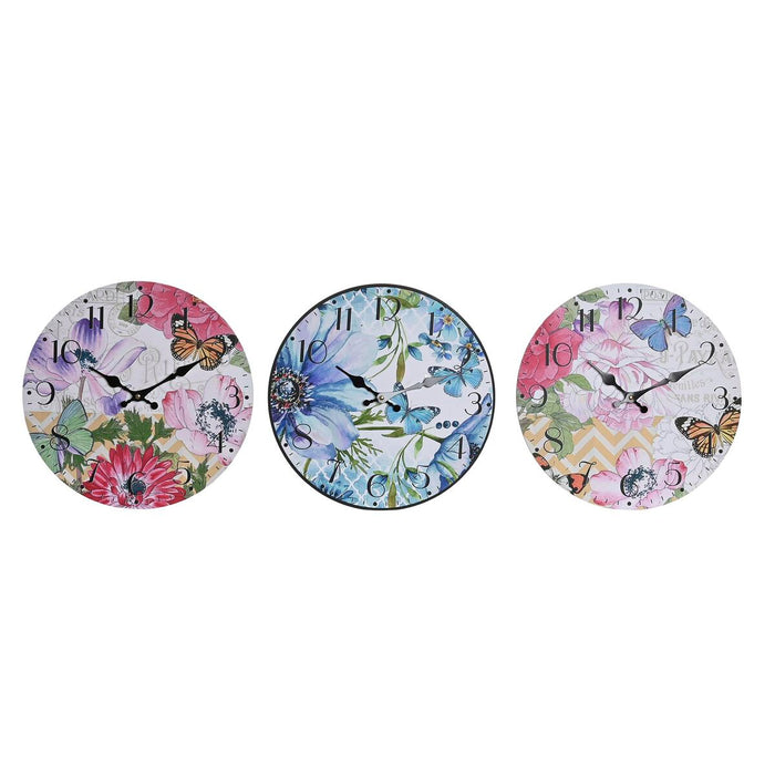 Стенен часовник DKD Home Decor Многоцветен Lilled Дървен MDF (34 x 4 x 34 cm) (3 броя)