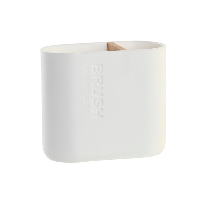 Поставка за четка за зъби DKD Home Decor Бял Естествен Бамбук полипропилен 11,5 x 5,5 x 10,5 cm (12 броя)