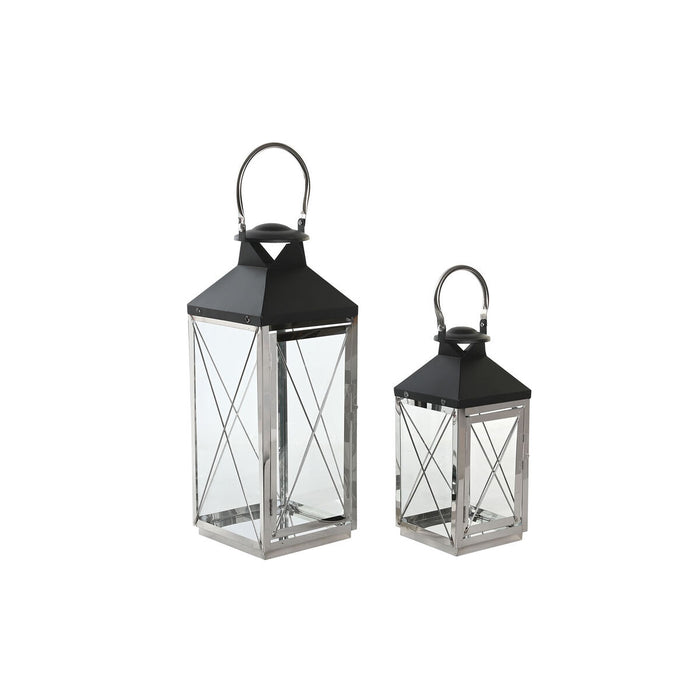 Комплект фенери DKD Home Decor Черен Кристал Стомана Модерен Хромирано 18 x 18 x 43 cm (2 Части)