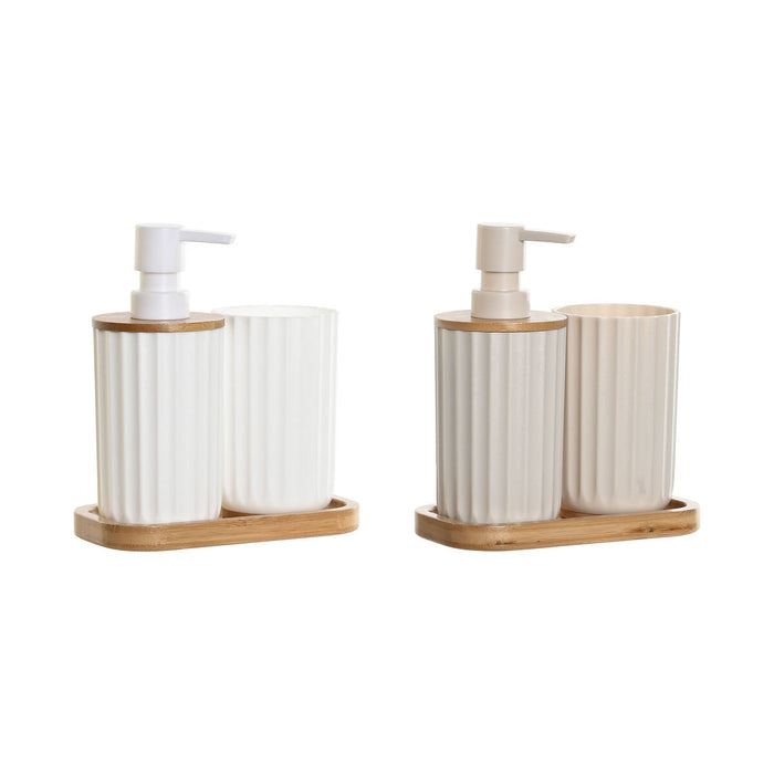Комплект за Баня DKD Home Decor Бял Бежов Бамбук полистирен 16 x 9 x 18 cm 3 Части (2 броя)