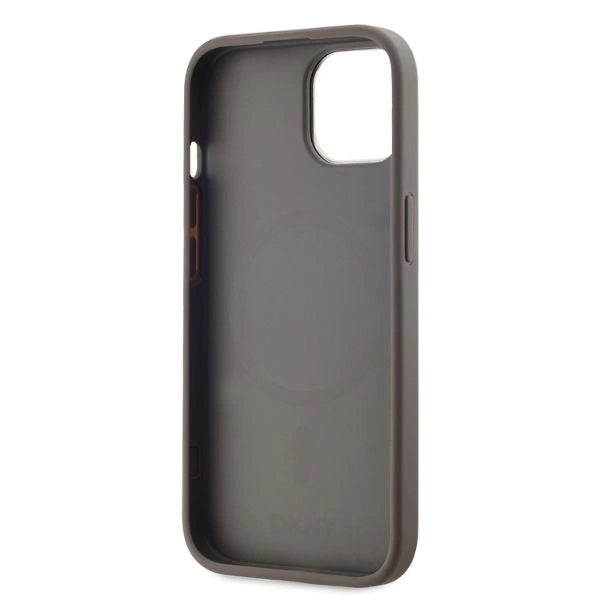 DKNY кожен кариран мономоно калъф MagSafe за iPhone 15 - бежов