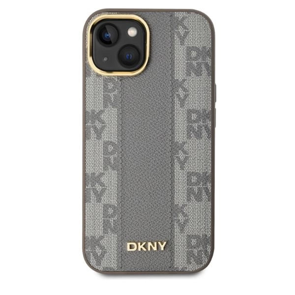 DKNY кожен кариран мономоно калъф MagSafe за iPhone 15 - бежов