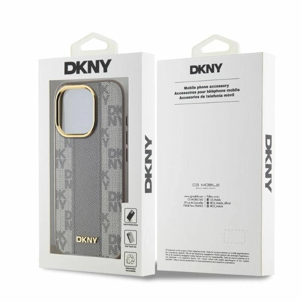 DKNY кожен кариран мономонен калъф MagSafe за iPhone 15 Pro Max - бежов