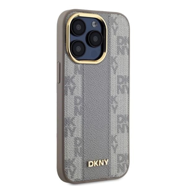 DKNY кожен кариран мономонен калъф MagSafe за iPhone 15 Pro Max - бежов